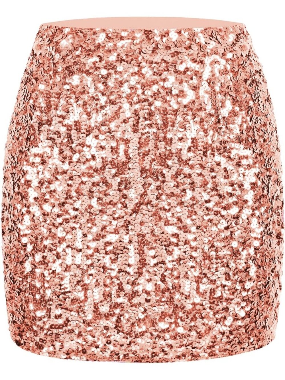 Women's Sequin Sparkle High Waist Bodycon Stretchy Rose Pink Mini Skirt